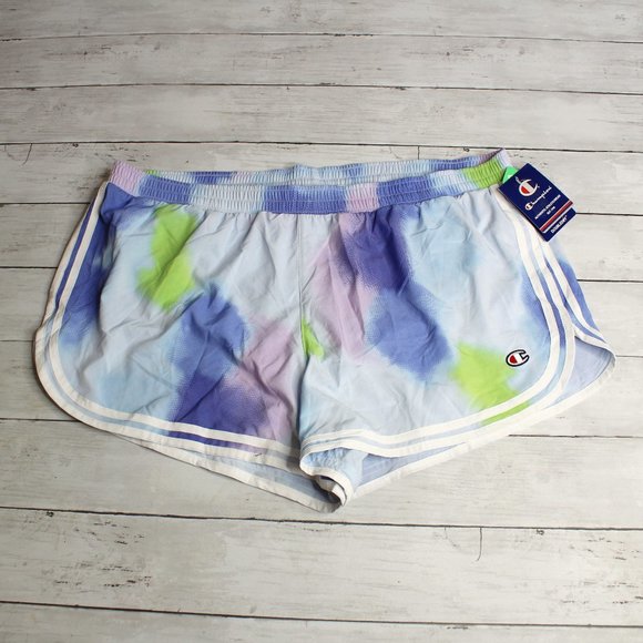 Champion Women's Silky Athletic Shorts Plus Size 2XL XXL Blue Tie Dye - Picture 1 of 6